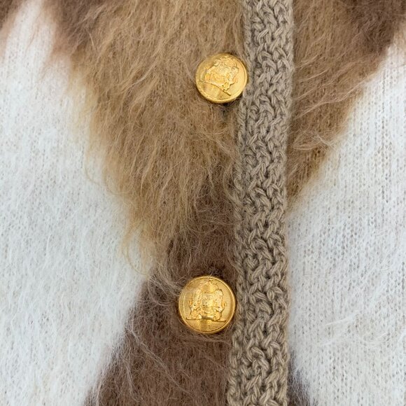 Celine Brown Diamond-Checked Mohair Cardigan Jacket With Gold Buttons XS - Picture 5 of 8